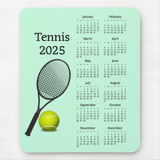 Tennis 2025 Kalender Mousepad Muismat (Voorkant)