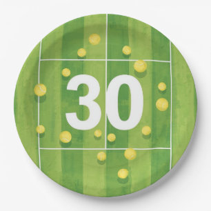 Tennis 30e verjaardag Balls op het veld  Papieren Bordje