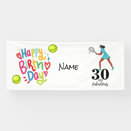 Tennis 30e verjaardag dertig en geweldige speler spandoek (Horizontaal)