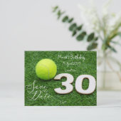 Tennis 30e verjaardag Save the Date uitnodiging (Staand voorkant)