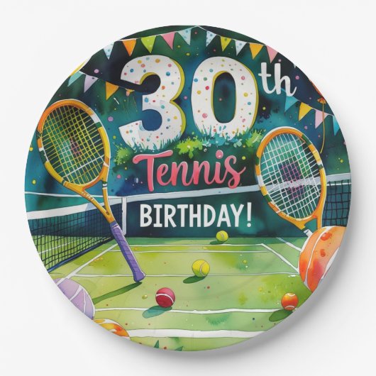 Tennis 30e verjaardag thema papieren bordje (Voorkant)