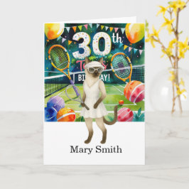 Tennis 30e verjaardag thema voor Siamese Cat liefh Kaart
