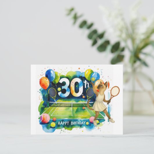 Tennis 30e verjaardag voor liefhebbers van Siamese Briefkaart (Staand voorkant)
