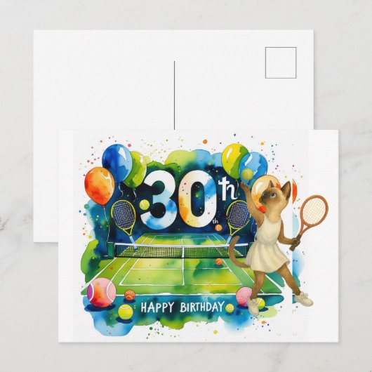 Tennis 30e verjaardag voor liefhebbers van Siamese Briefkaart (Voorkant / Achterkant)