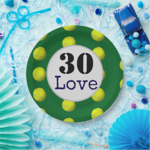 Tennis 30th Birthday tennis ball and number love Papieren Bordje