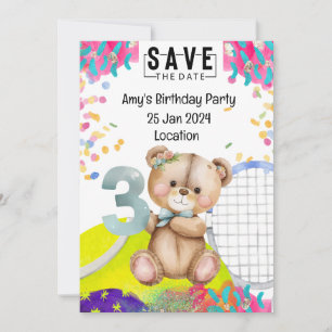 Tennis 3e Verjaardag Save the Date for Party Kaart