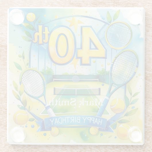 Tennis 40e verjaardag glazen onderzetter (Achterkant)
