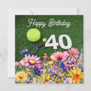 Tennis 40e Verjaardag met bloemen waterverf Kaart