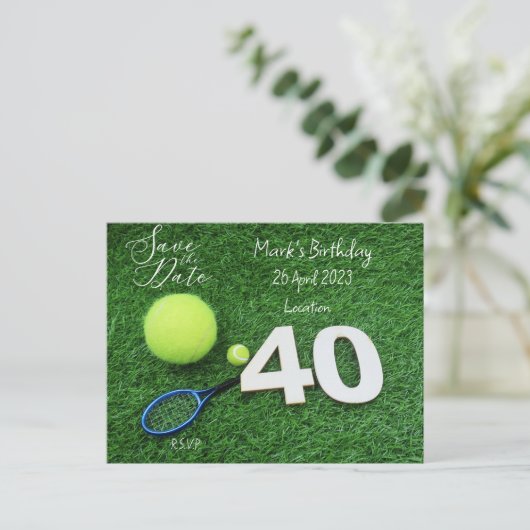 Tennis 40e verjaardag Save the Date uitnodiging (Staand voorkant)