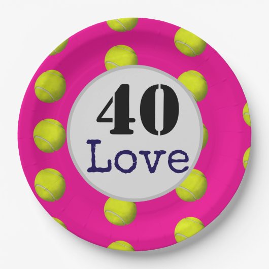 Tennis 40e verjaardag tennisbal en nummerliefde papieren bordje (Voorkant)