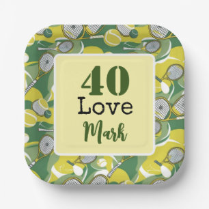 Tennis 40e verjaardag tennisbal nummer liefde papieren bordje