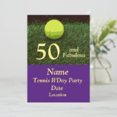 Tennis 50e en Fabulous Verjaardagsfeestuitnodiging Kaart (Staand voorkant)