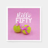 Tennis 50e verjaardag Hallo vijftig met roze lint Servet (Voorkant)