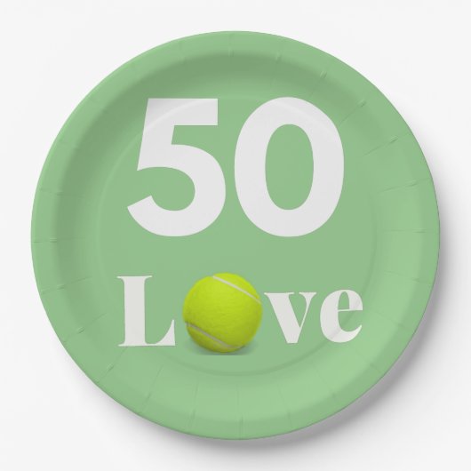 Tennis 50e Verjaardag Jubileum met LIEFDE tekst Papieren Bordje (Voorkant)