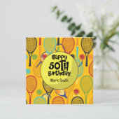 Tennis 50e verjaardag met naam op racket thema (Staand voorkant)