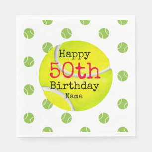 Tennis 50e verjaardag met tennisbal en nummer servet