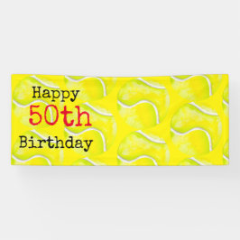 Tennis 50e verjaardag met tennisbal en nummer spandoek