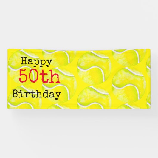 Tennis 50e verjaardag met tennisbal en nummer spandoek (Horizontaal)