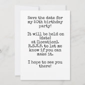 Tennis 50e verjaardag Save the Date Kaart (Achterkant)