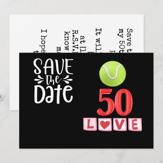 Tennis 50e verjaardag Save the Date Kaart (Voorkant / Achterkant)