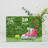 Tennis 50e Verjaardag Save the date uitnodiging (Staand voorkant)
