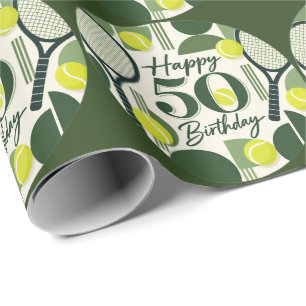 Tennis 50e verjaardag tennisbal en nummer cadeaupapier