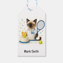 Tennis 50e verjaardag voor kattenliefhebbers cadeaulabel