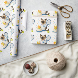 Tennis 50e verjaardag voor kattenliefhebbers cadeaupapier