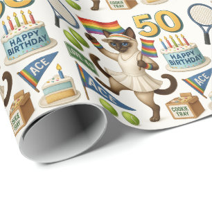 Tennis 50e verjaardag voor kattenliefhebbers cadeaupapier