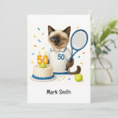 Tennis 50e verjaardag voor kattenliefhebbers kaart (Staand voorkant)