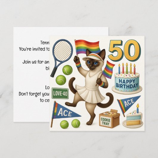 Tennis 50e verjaardag voor kattenliefhebbers kaart (Voorkant / Achterkant)