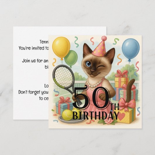 Tennis 50e verjaardag voor kattenliefhebbers kaart (Voorkant / Achterkant)
