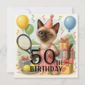 Tennis 50e verjaardag voor kattenliefhebbers kaart (Voorkant)
