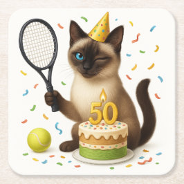 Tennis 50e verjaardag voor kattenliefhebbers kartonnen onderzetters