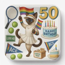 Tennis 50e verjaardag voor kattenliefhebbers papieren bordje