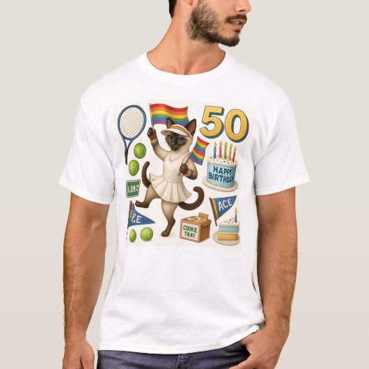 Tennis 50e verjaardag voor kattenliefhebbers t-shirt (Voorkant)
