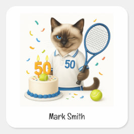 Tennis 50e verjaardag voor kattenliefhebbers vierkante sticker