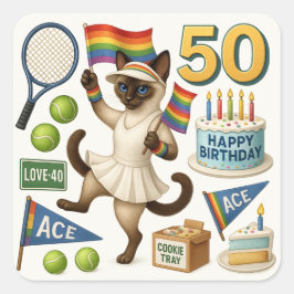 Tennis 50e verjaardag voor kattenliefhebbers vierkante sticker