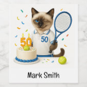 Tennis 50e verjaardag voor kattenliefhebbers wijn etiket (Enkel label)