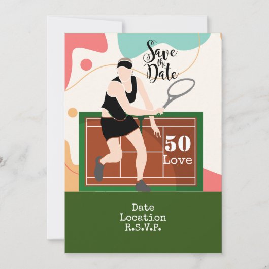 Tennis 50e verjaardagsfeestje kaart (Voorkant)