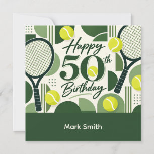 Tennis 50e verjaardagskaart met bal op groen kaart