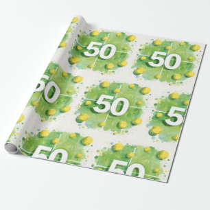 Tennis 50ste verjaardag met ballen op het veld cadeaupapier