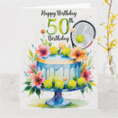 Tennis 50ste verjaardag  tennisbal en nummer kaart (Gele Bloem)