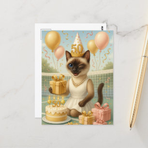 Tennis 50ste verjaardag voor kattenliefhebbers briefkaart