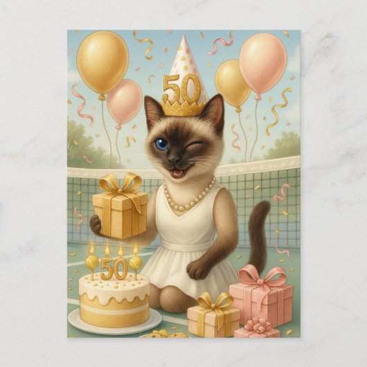 Tennis 50ste verjaardag voor kattenliefhebbers briefkaart (Voorkant)