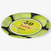 Tennis 50th Birthday ball met liefde en naam Papieren Bordje (Gekanteld)