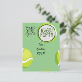 Tennis 50th Birthday Jubileum Save the Date Briefkaart (Staand voorkant)