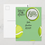 Tennis 50th Birthday Jubileum Save the Date Briefkaart (Voorkant / Achterkant)
