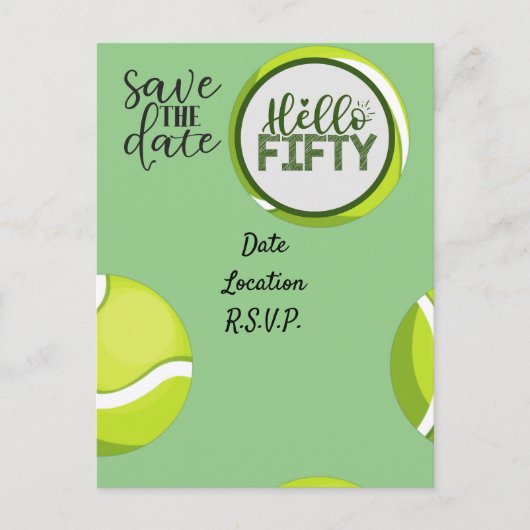 Tennis 50th Birthday Jubileum Save the Date Briefkaart (Voorkant)