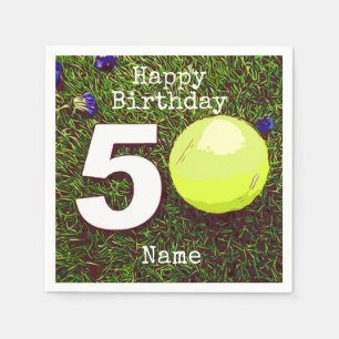 Tennis 50th Birthday tennis ball and flower Servet